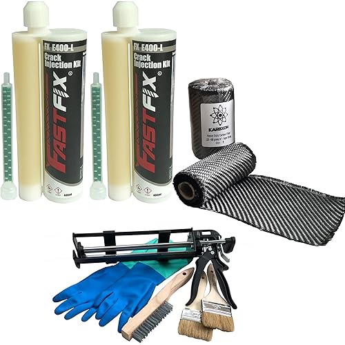 CONCRETE CRACK REPAIR KIT-Carbon Fiber concrete reinforcing fiber fabric-Fastfix-it High Strength epoxy - Complete kit for all Concrete, Basements, Foundation wall repairs-All You need (10)