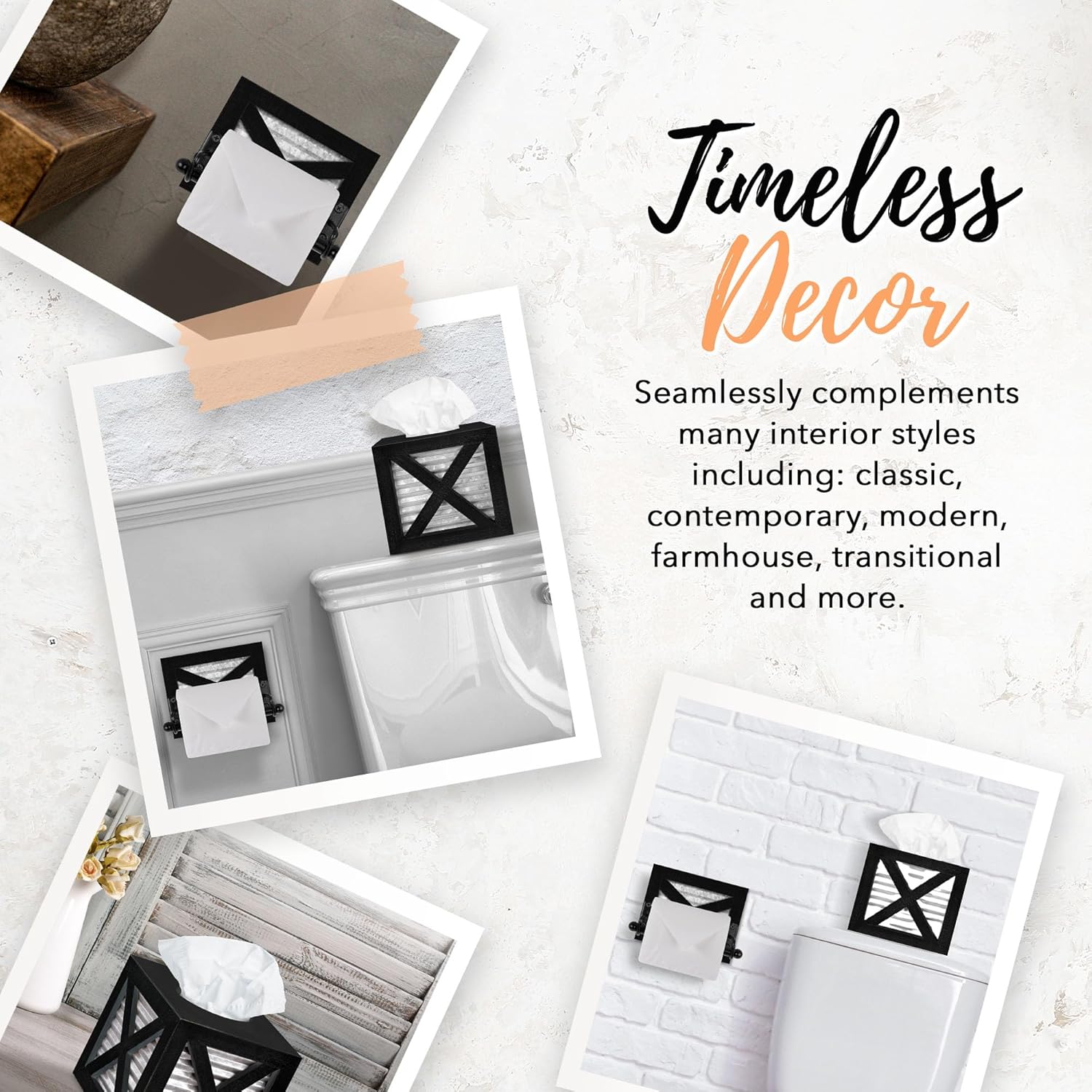 Autumn Alley Black Farmhouse Bathroom Accessories Set - Rustic Toilet Paper Holder and Barn Door Tissue Box Cover in Galvanized Metal and Black Wood - Country Farmhouse Bathroom Décor