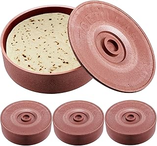 Sabary 4 Pcs Tortilla Warmer with Lid 8.5 x 2.4 Inch Robust Plastic Tortilla Holder Taco Keeper Pancake Waffles Food Container Microwave Save for Mexican Night Fiesta Party Home Restaurant Bar (Brown)