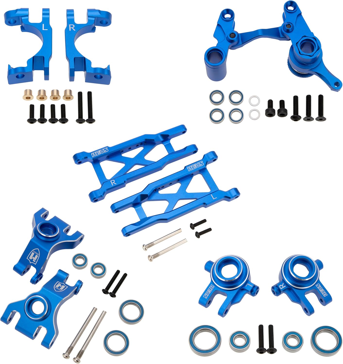 MEUS RACING Upgrades for Traxxas 1/10 4X4 Slash/Rustler/F-150 Raptor R/Hoss/Jato/Fiesta, Stub Axle Carrier,C-Hub,Steering Knuckles,Steering Bellcrank Set,Suspension Arms L/R (Black)