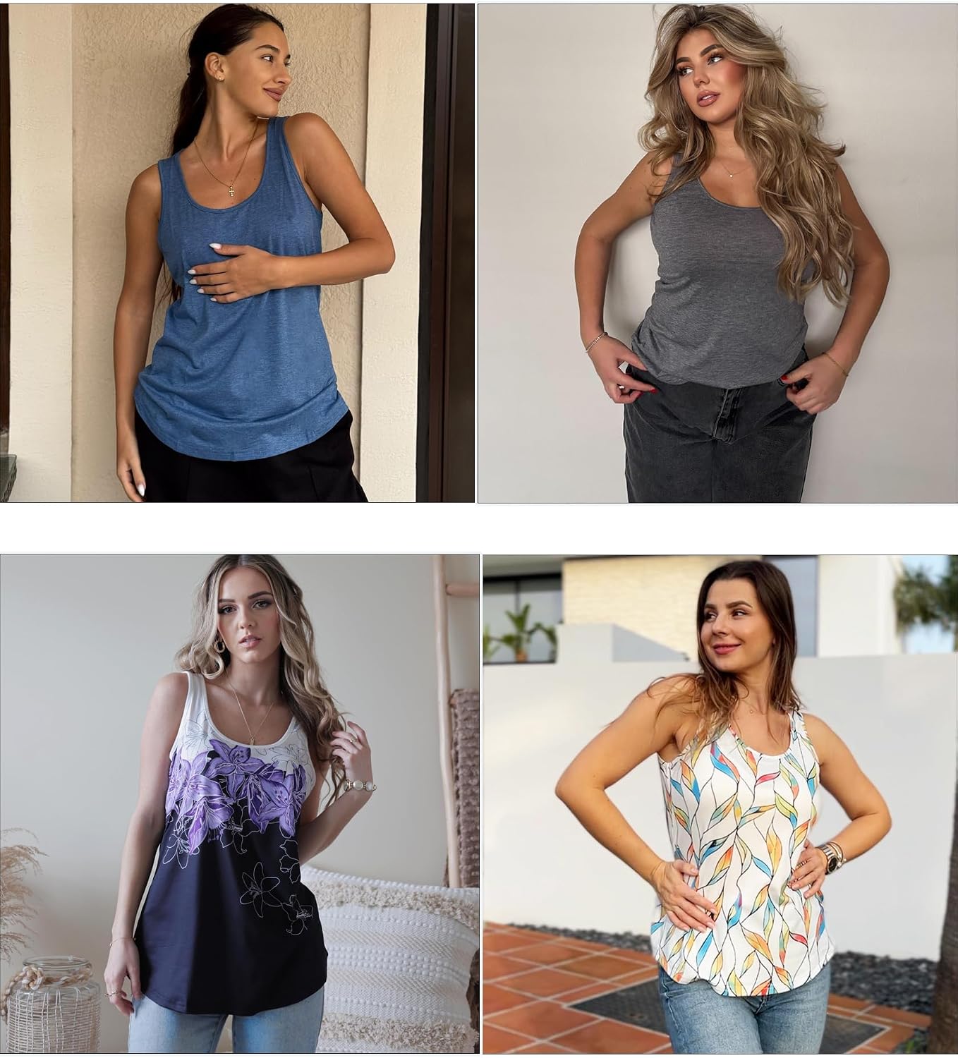 Womens Tank Tops Flowy Loose Fit Scoop Neck Casual Summer Tops Curvy Hem image 2
