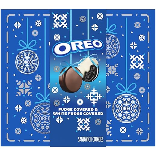 OREO Fudge and White Fudge Covered Chocolate Sandwich Cookies, Holiday Cookies, 1.03 lb Gift Box