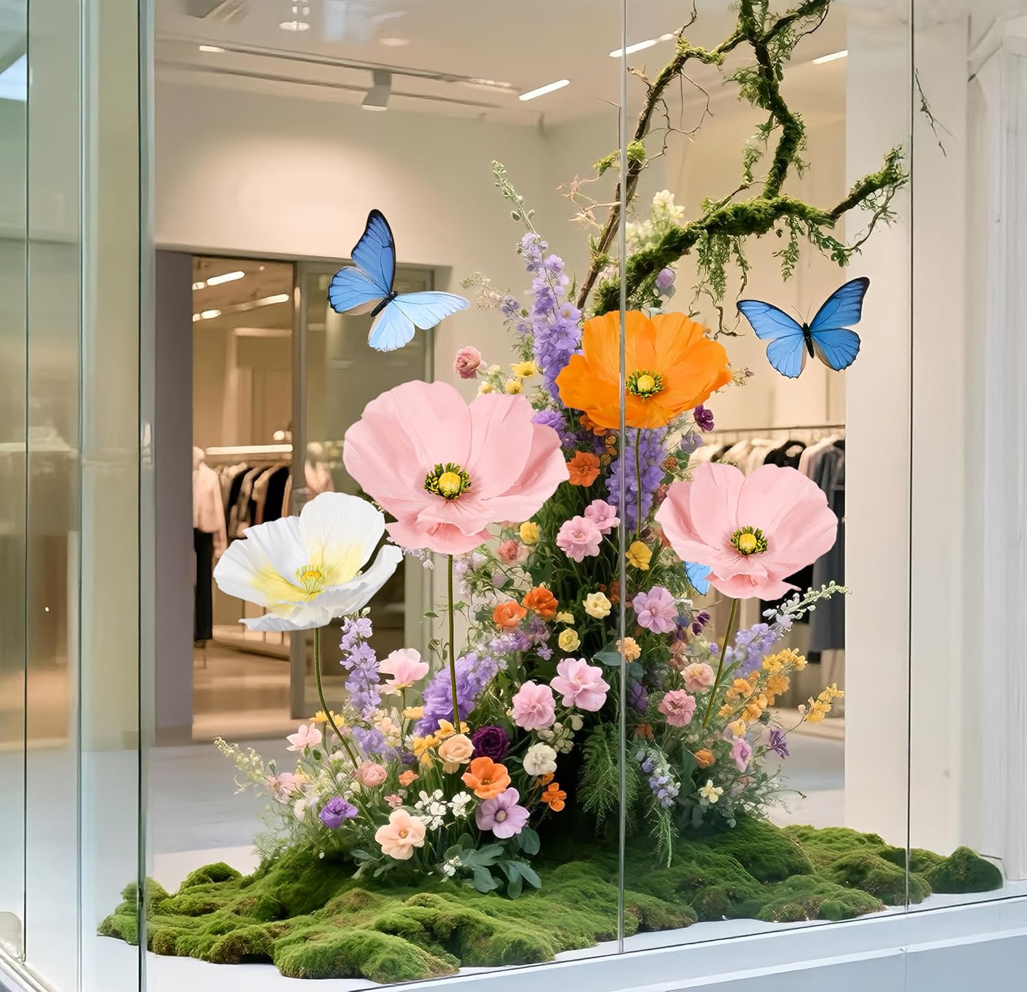 Artificial Flowers Decorations 5.58ft Fake Paper Poppy Flower for Standing Reception Wedding Arrangements Mother's Day Party Banquet Background Decor (Pink-1)