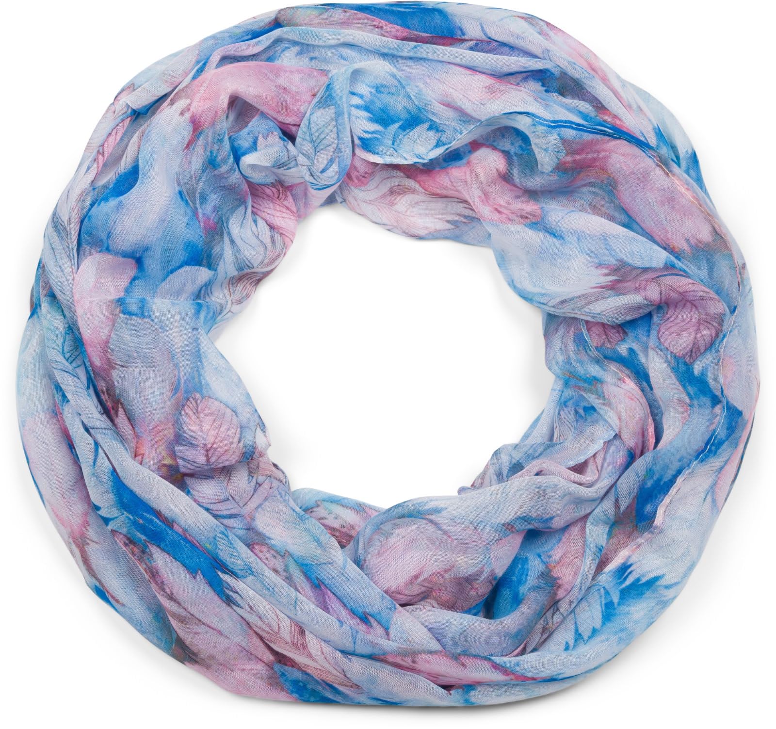 Stylebreaker Women's Blue-Rose Loop Scarf With Colorful Feather Pattern, Lightweight Summery Boho Infinity Scarf Multicolored 01016239, Colour: