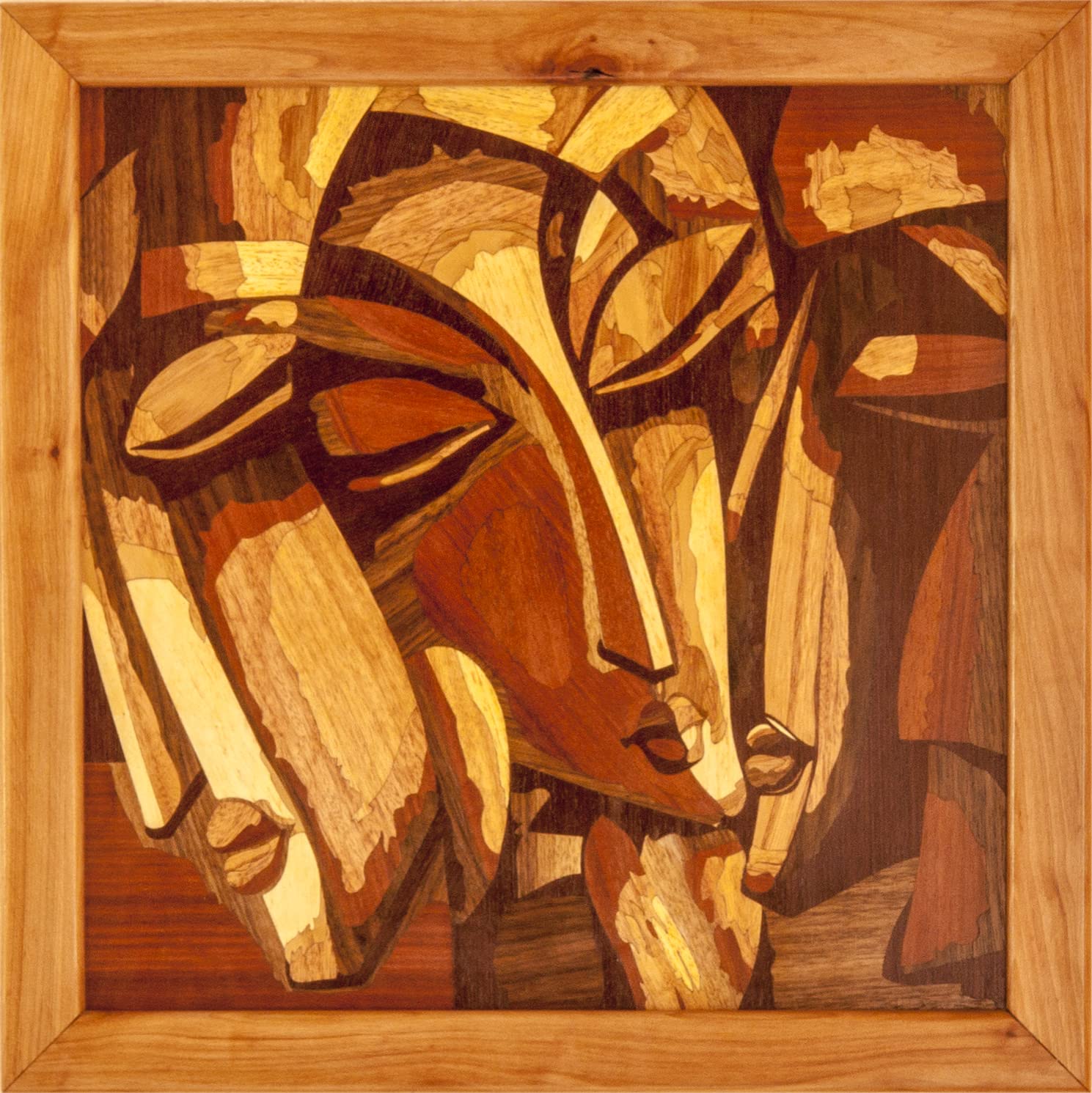 Love triangle wood mosaic marquetry inlay panel boho framed home wall decor wall art hanging wood decor love ready to hang eco wood gift