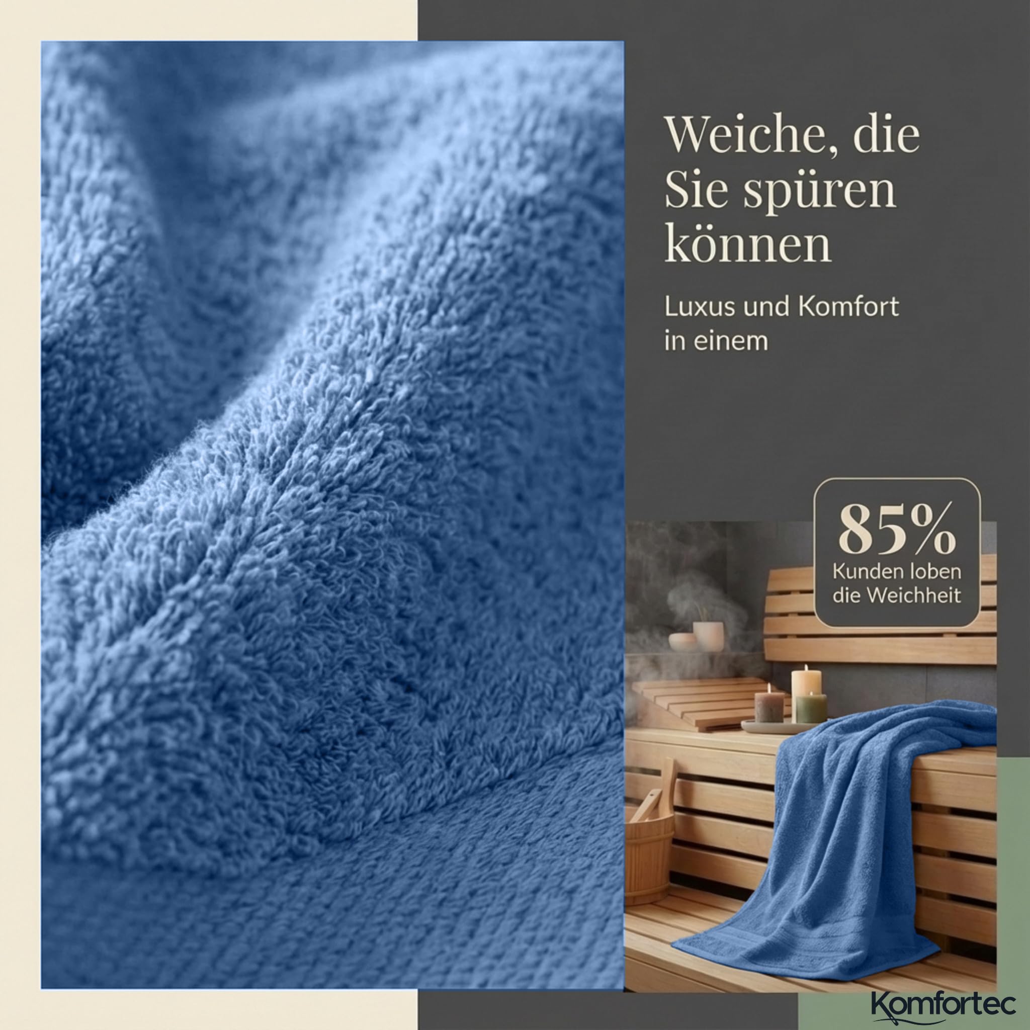 Komfortec Set di 6 asciugamani in 100% cotone, 2 asciugamani da bagno 70 x 140 cm e 4 asciugamani da 50 x 100 cm, in spugna, morbido, azzurro