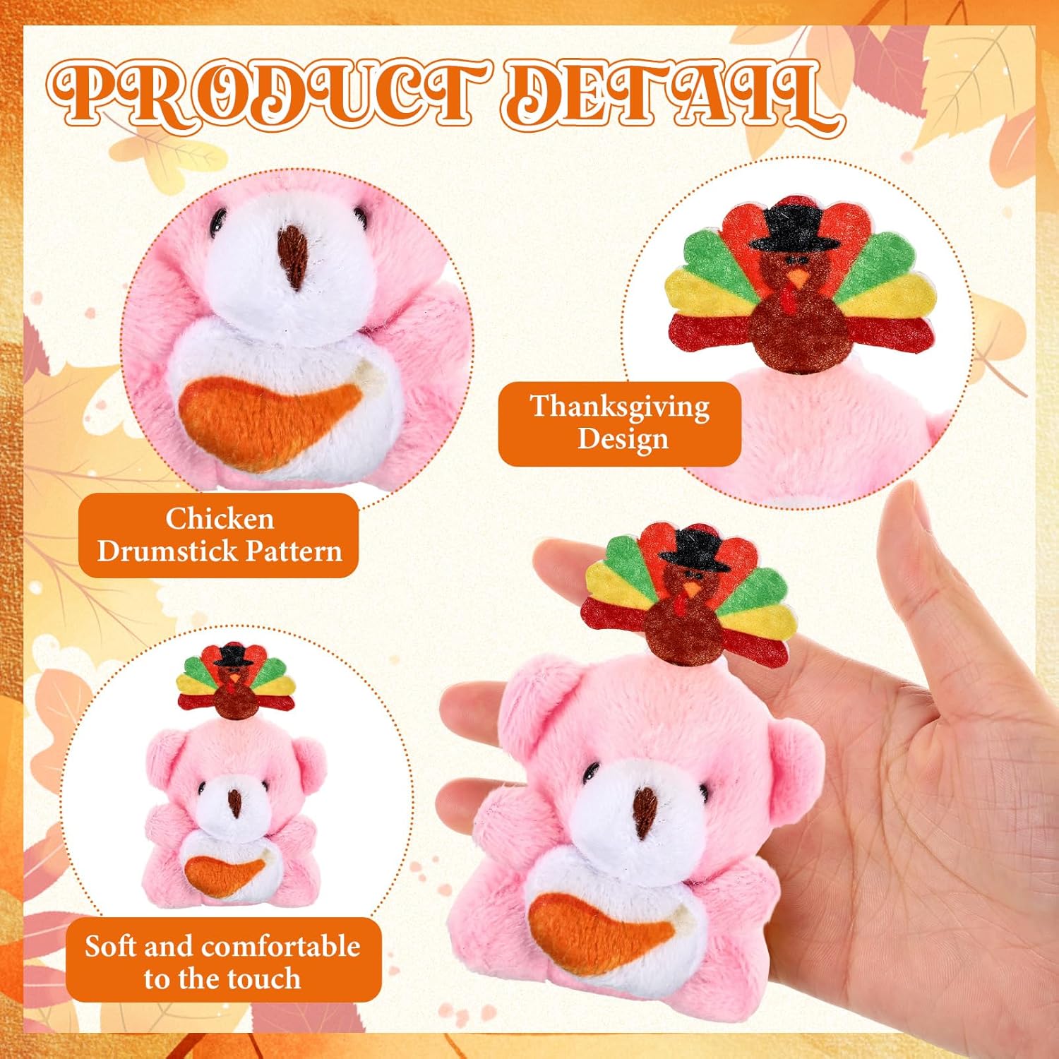 Soulchen 72 Pcs/24 Set Fall Thanksgiving Gifts Mini Stuffed Animals Friendsgiving for Students Autumn Turkey Small Plush Stuffed Toy & Turkey Card and Bags for Classroom Gift Thanksgiving Party Favors