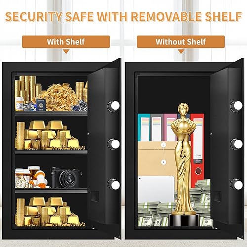 Miniatura 4 de Caja fuerte para el hogar de 5.0 Cub, a prueba de fuego, resistente al agua, antirrobo a prueba de fuego con teclado programable, llaves de repuesto