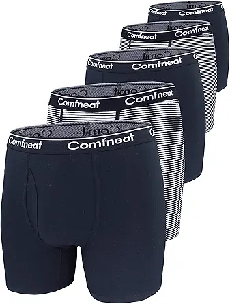 Comfneat Men's 5-Pack Big & Tall 3XL-7XL Boxer Briefs Cotton Spandex Underwear Underpants with Fly