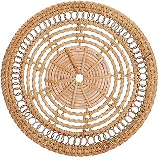 Rushbom Boho Wall Basket Decor Round Rattan Wall Decor Hollow Bamboo Wall Baskets Flower Shape Flat Woven Wall Decor Hanging Basket Wall Decor Set (A)