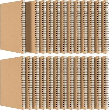 HOZEON 25 Pack A5 Unlined Spiral Notebook, 8.3 x 6 Inches Blank Sketch Books, Journal Notebooks with Kraft Cover, 100gsm Notepads Bulk for Office, School, Travel, 60 Sheets / 120 Pages, Brown