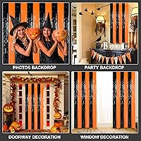 Vista 2 de Cortinas de flecos de aluminio de Halloween, paquete de 3 cortinas de 3.3 x 8.2 pies para fiesta de Halloween, telón de fondo de fotos negro