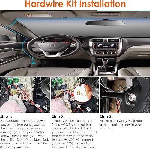 Miniatura 5 de MEKNIC - Kit de cable duro para cámara de salpicadero, mini cable USB de 11.5 pies para cámara de tablero de automóvil, 12V-30V a 5V 2A Mini USB