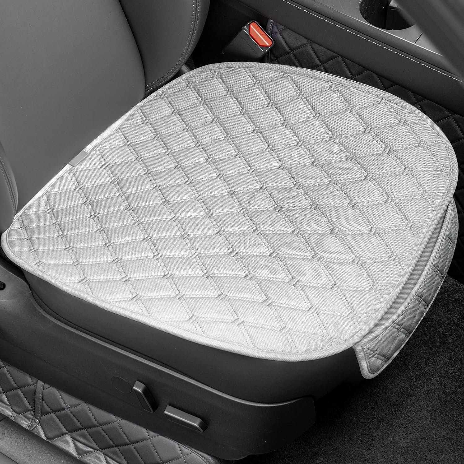 2 Pack Linen Car Seat Covers Front Seats, Car Front Seat Cover for Cars SUV Truck, Anti-Slip Breathable Bottom Seat Covers Cushion Pad with Storage Pockets for Most Vehicles (Gray 2pcs)