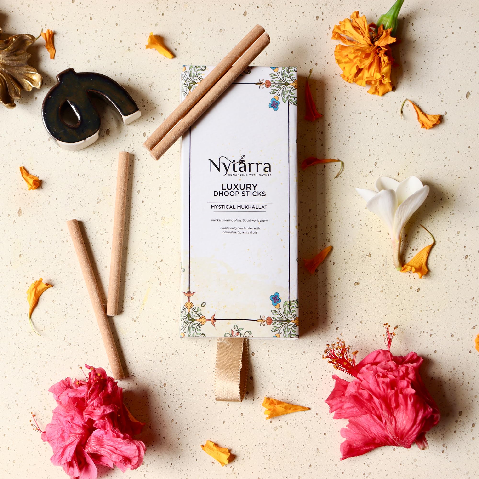 Nytarra Mystical Mukhallat Aroma Dhoop Sticks (Pack of 2) | Oudh, Amber & Rose Blend | Charcoal-Free | Special Nytarra Holder | Premium Dhoop Sticks for Pooja, Meditation, Home & Office Aromatherapy