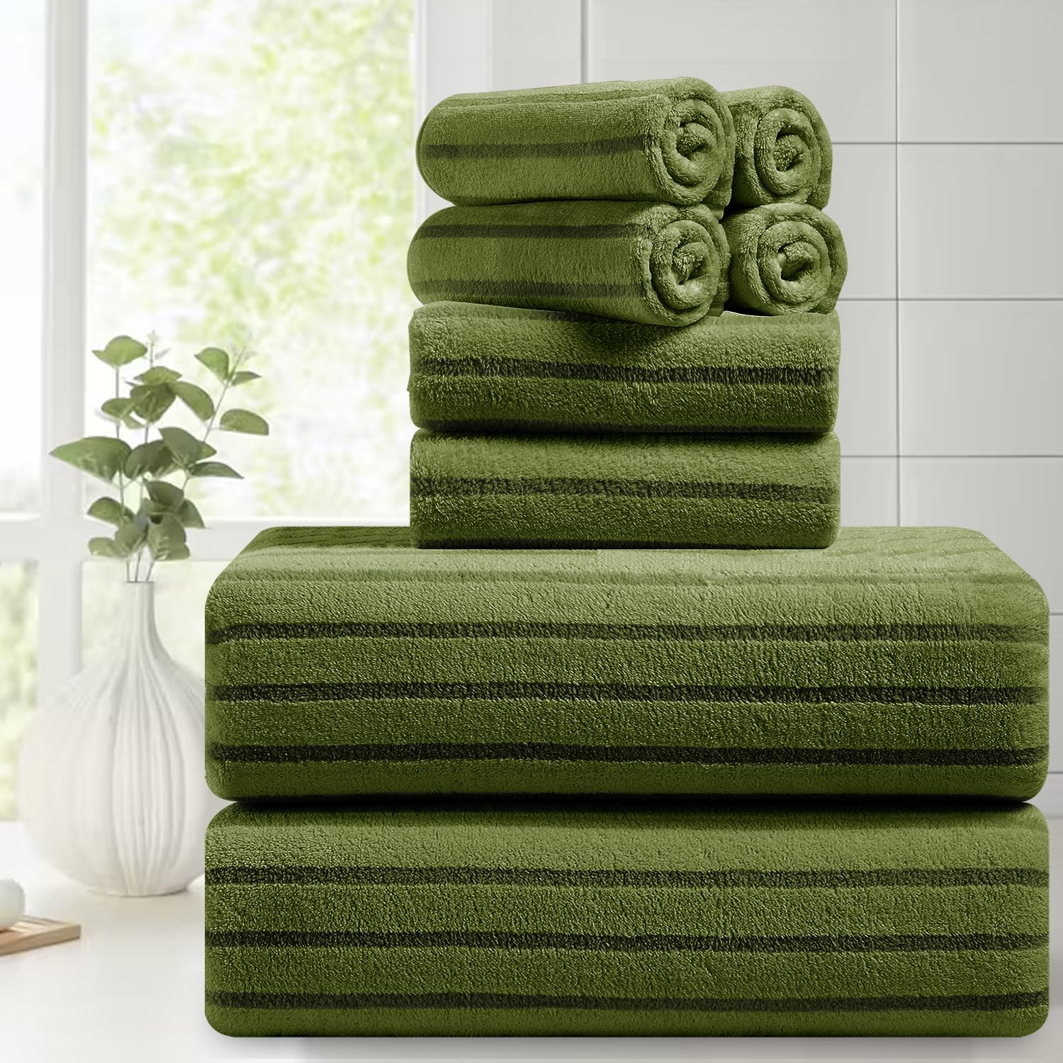 Mistyrose Large Bath Towels Set, Super Absorbent Microfiber - 2 Oversized Bath Sheets, 2 Hand Towels, 4 Washcloths for Family, Hotel, Spa, Gym (Camouflage Color)