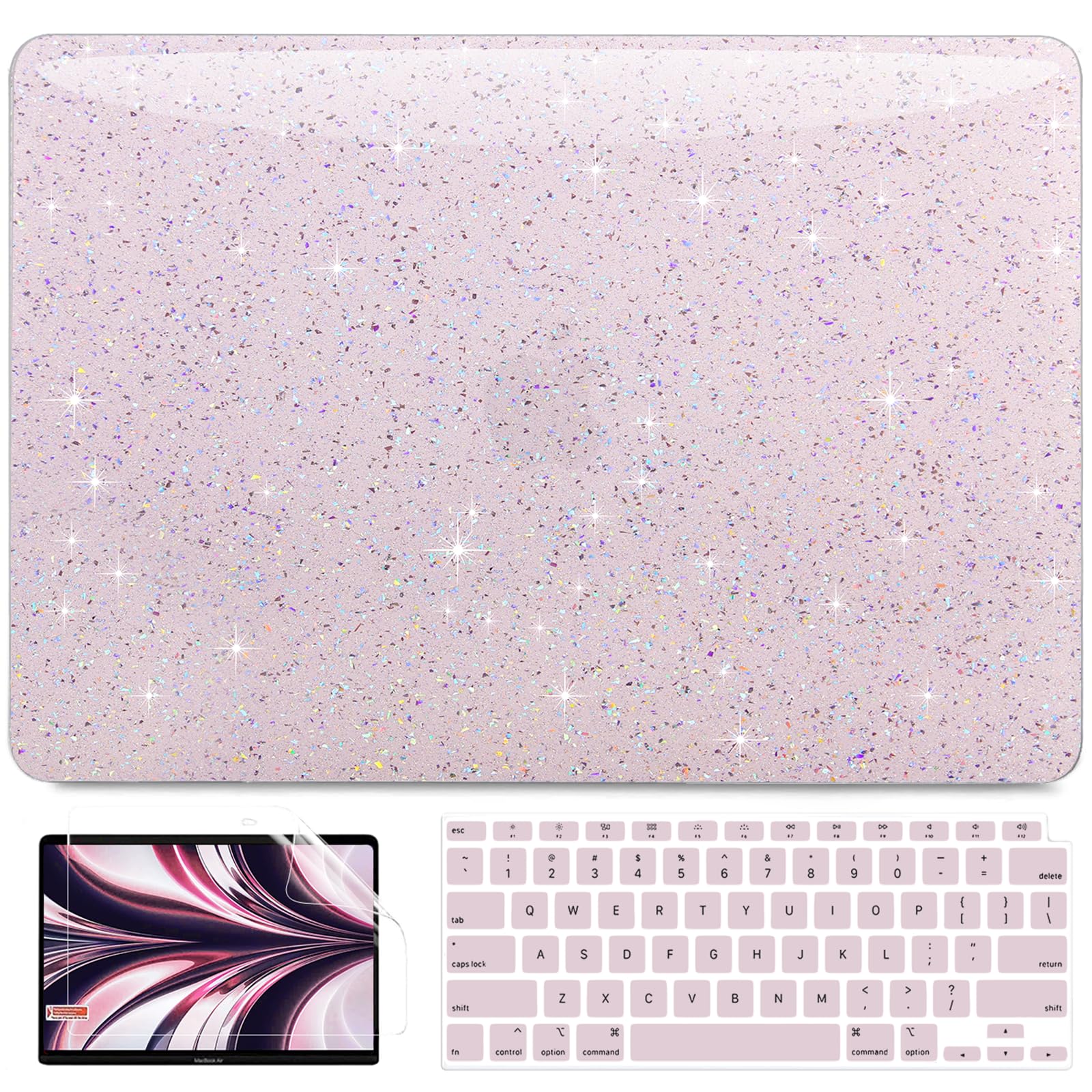 AKIT Compatible with MacBook Air 13 inch Case Sparkly 2025 2024-2022 M4 M3 M2 A3240 A3113 A2681, Glossy Glitter [Anti-Cracking] Hard Shell Laptop Case