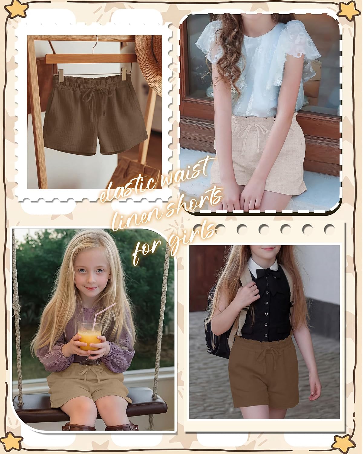 Halfchet 3 Pack Girls Linen Shorts Ruffle Elastic Waist Shorts with Pockets Kids Summer Casual Linen Short Pants 5-14 Years