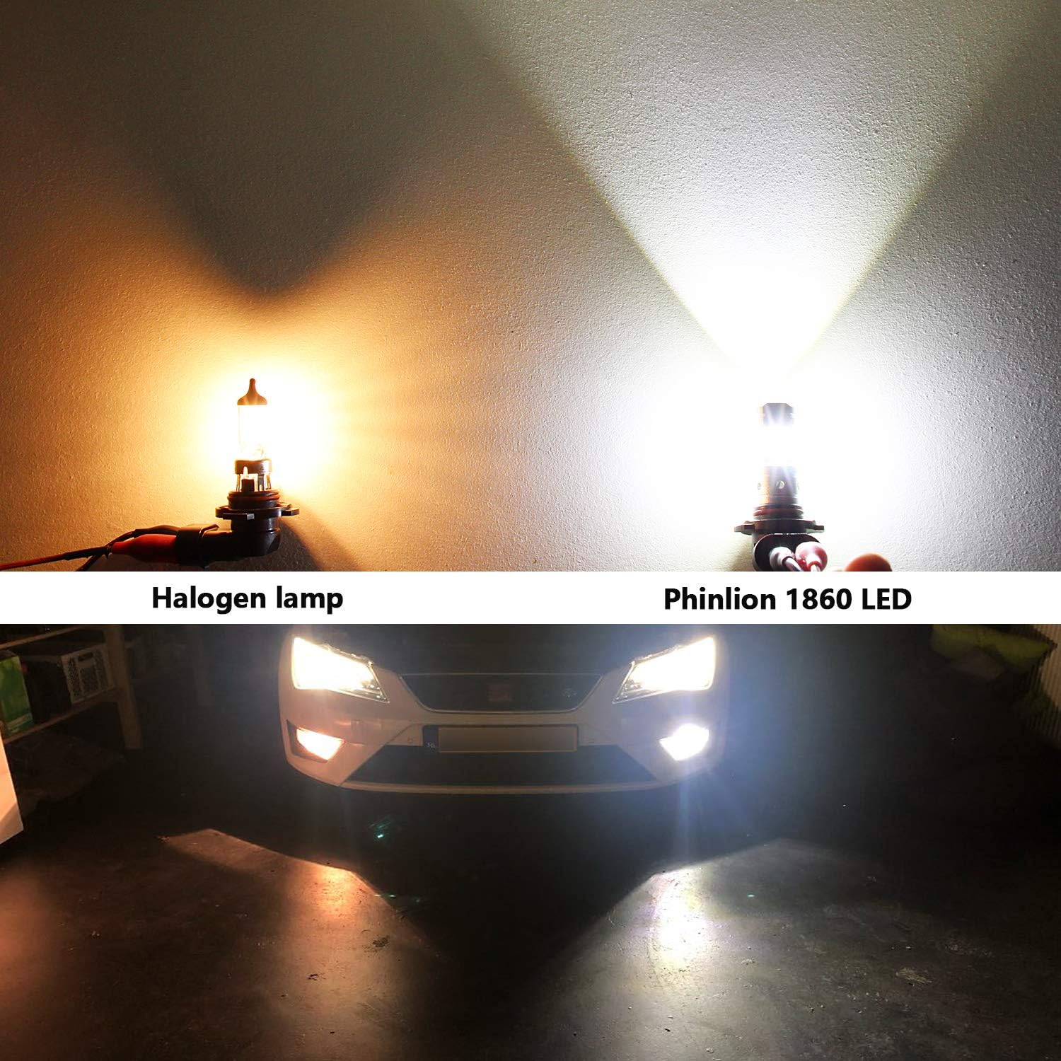 PHINLION 3800 Lumens 5201 5202 LED Fog Light Bulb Super Bright CSP PS19W PS24W 12085 12086 Car Truck Fog Bulbs DRL Daytime Running Lights Lamps, 6000K Xenon White