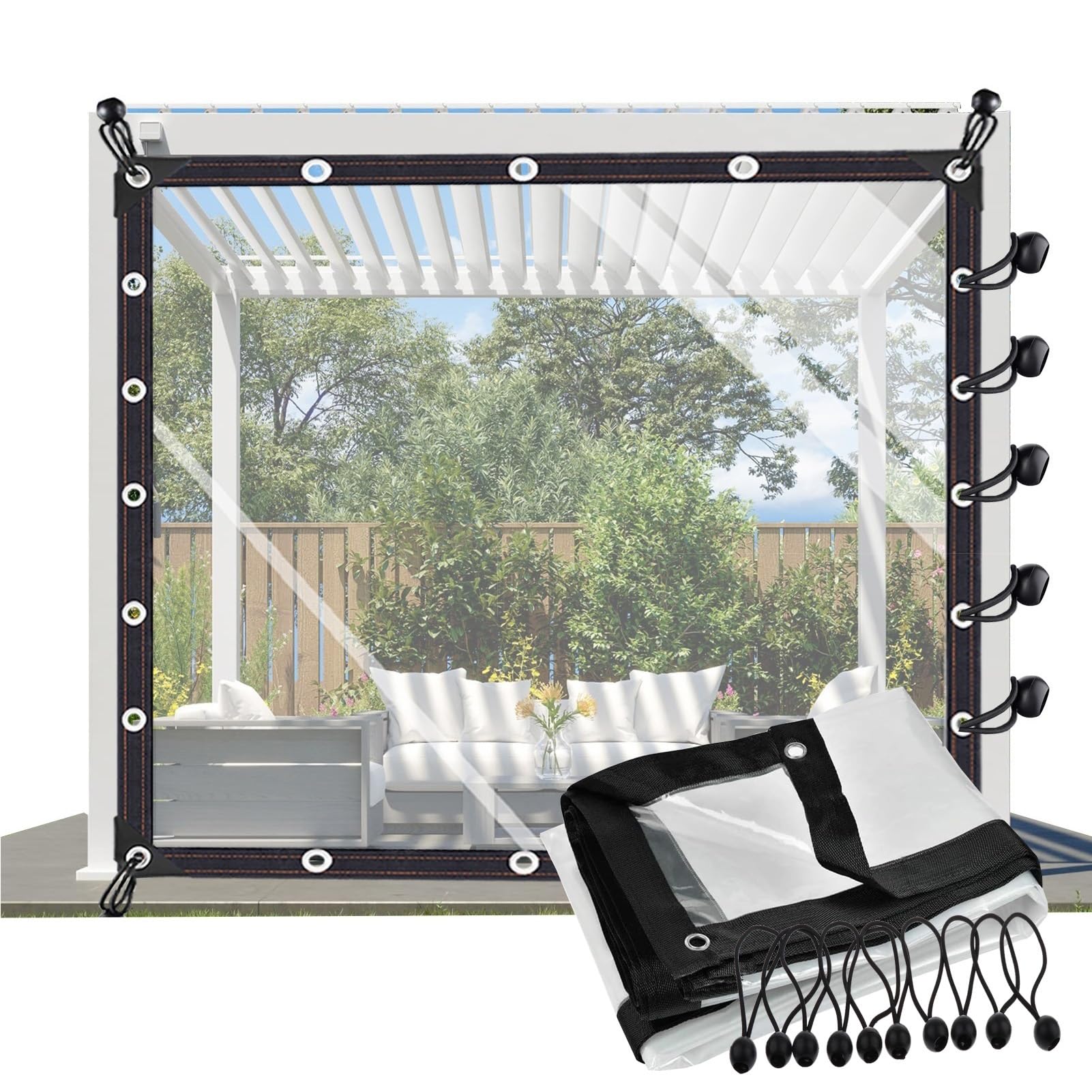 Ghply Clear Outdoor Curtains 0.13Mm Thick Tarp Curtains With Grommets Waterproof Side Panels For Pergola, Patio, Porch, Customizable(1X1m(3.28X3.28ft))