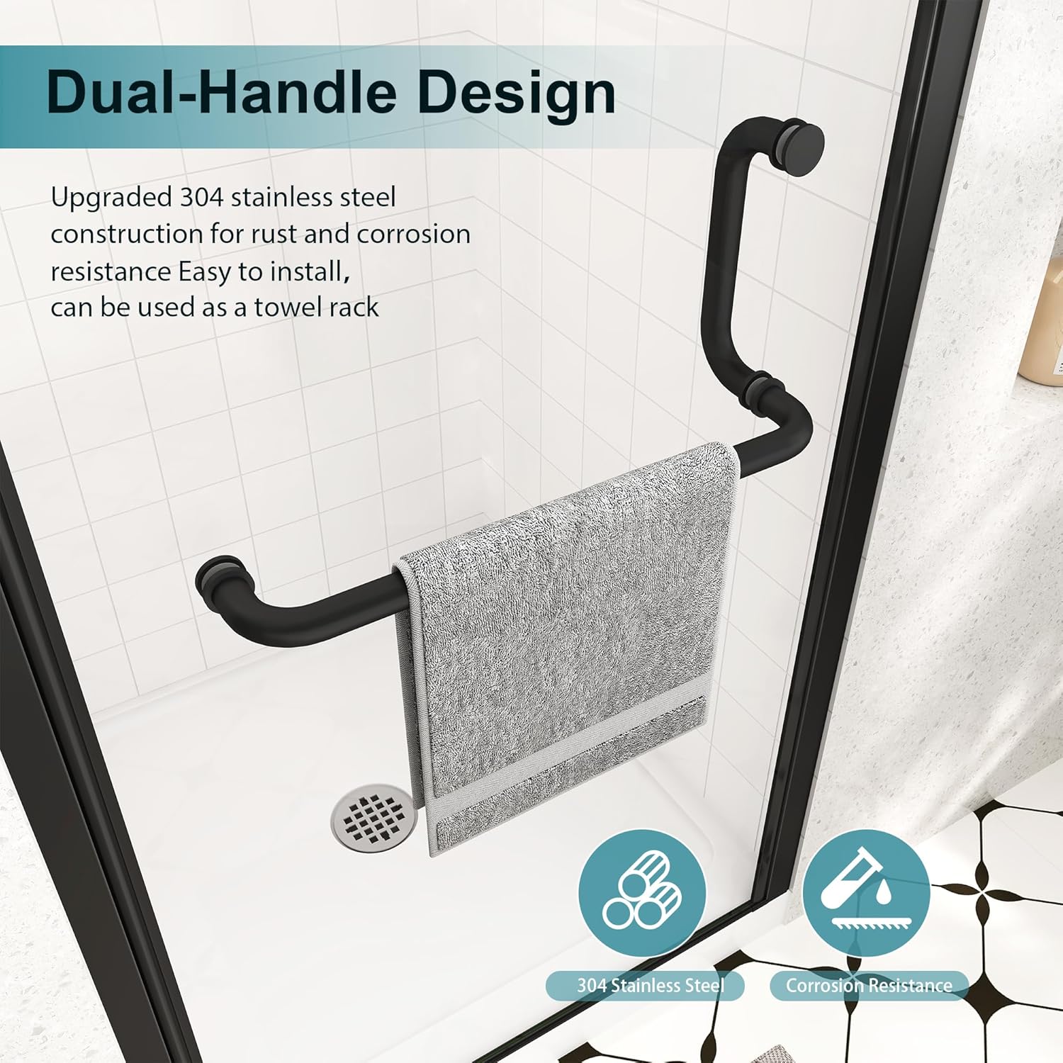 Frameless Pivot Shower Door 28"-30" Wx72 H,1/4"(6mm) Clear Nano Coated (SGCC) Tempered Glass,Reversible Swing Shower Door for Walk-in Shower,Modern Matte Black Finish