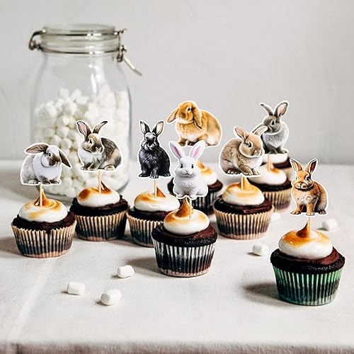Miniatura 3 de Ercadio Paquete de 32 adornos para cupcakes de conejo, selecciones de cupcakes de animales salvajes, decoraciones de cumpleaños para baby shower,