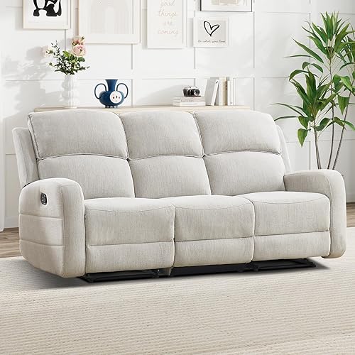 EBELLO Manual Living Room Furniture Reclining Couch Set, Soft Fabric 3 Seat Sofa Recliner Sofa for Meeting Room, Overstuffed Backrest and Armrest
