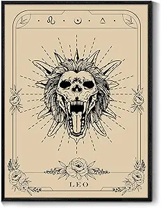 SERIMINO Witchy Framed Wall Art, Leo Tarot Canvas Prints Paintings, Horoscope Dark Academia Home Decor Aesthetic, 16x24inch Gothic Wall Decor for Room