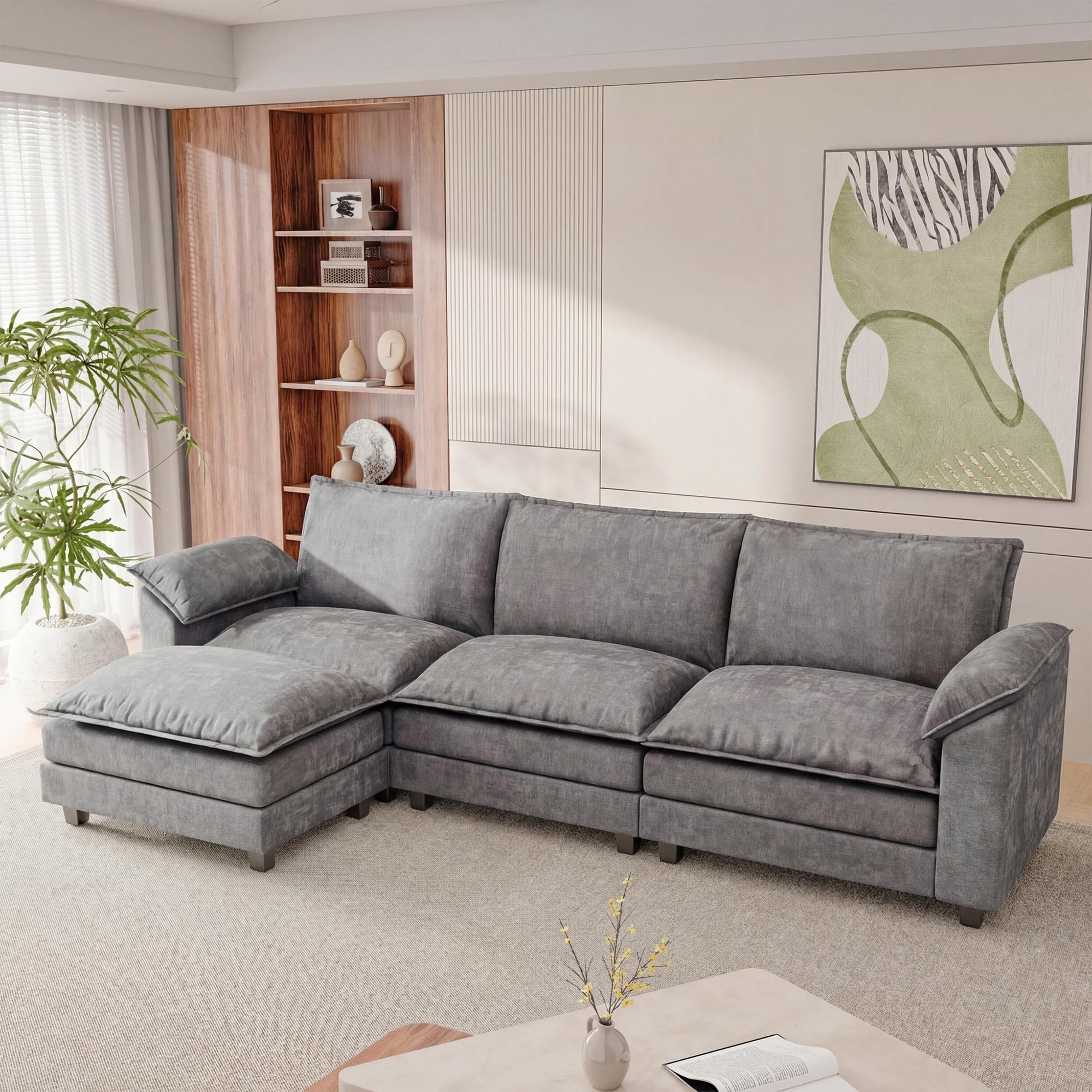 118 9 L Shaped Sectional Couch Modular Cloud Sofa with Deep Seat Double Layer Cushion Modern Chenille Sofa