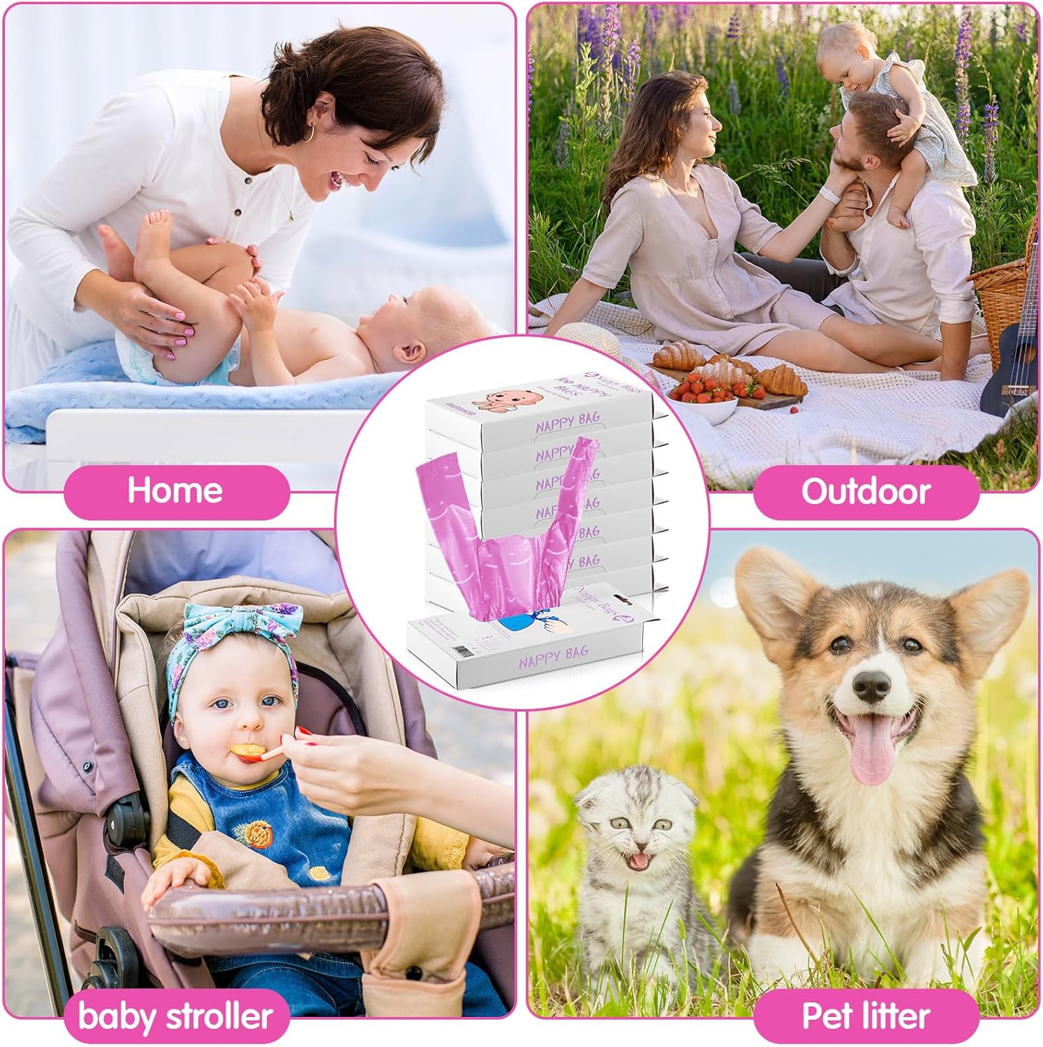 Colarr 1600 Count Baby Disposable Diaper Bags Scented Diaper Sacks with Tie Handle Disposal Trash Sacks Pet Dog Poop Cat Litter Clump Waste Bags Refill(Rose Red)