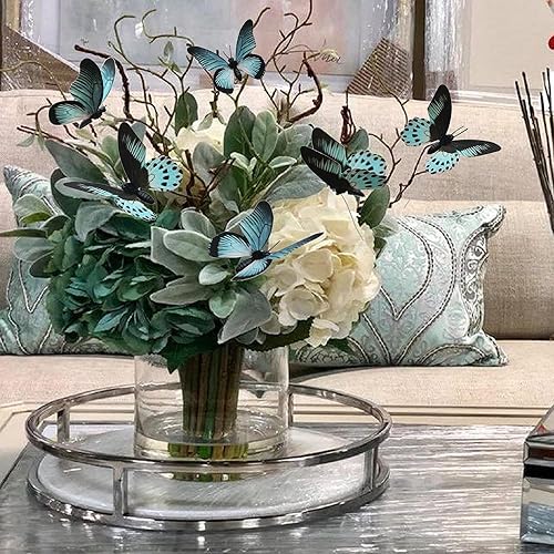 Miniatura 7 de Paquete de 12 decoraciones de mariposa, decoración de estacas de mariposa 3D, 2 tamaños de adorno de mariposa para el hogar, flores falsas,