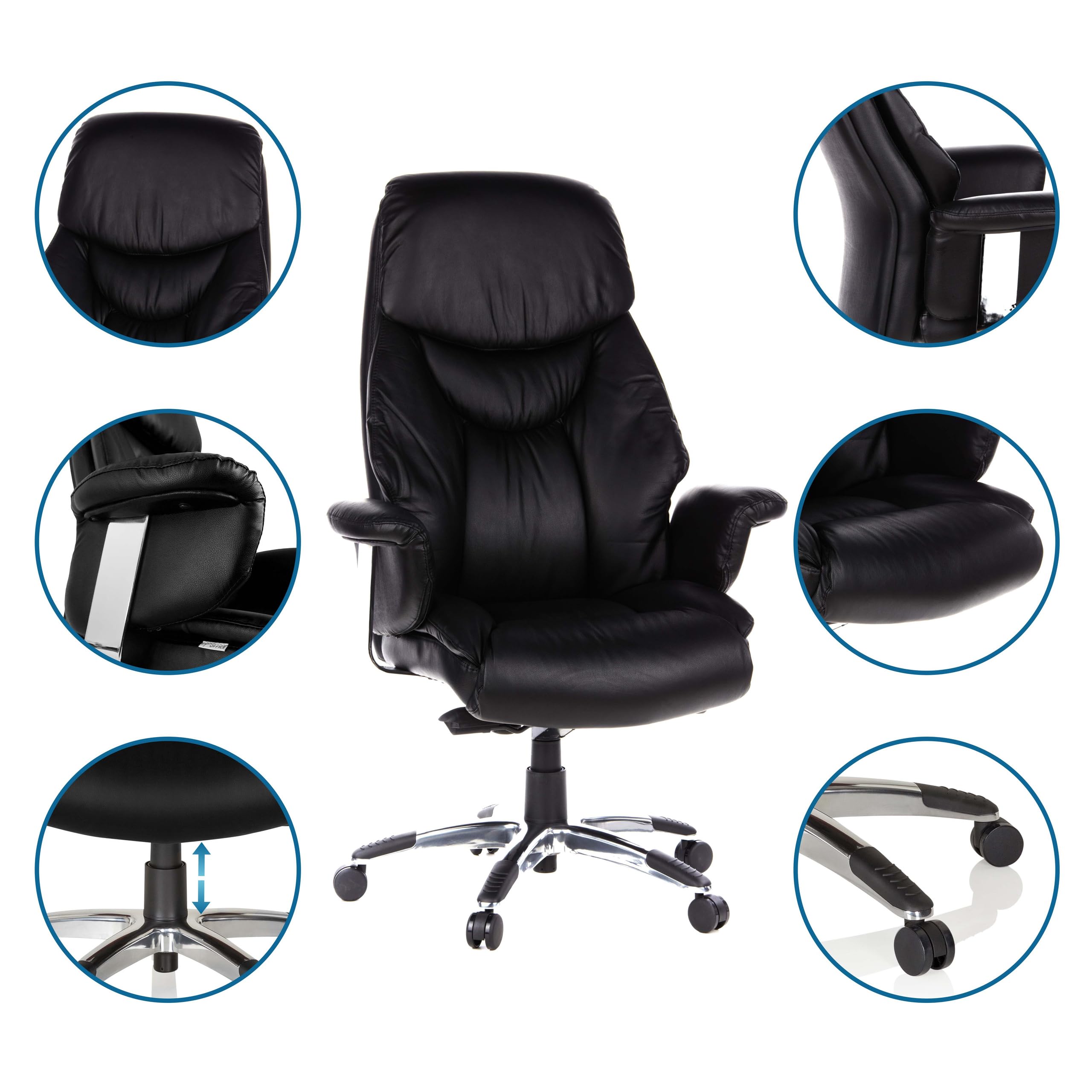 hjh OFFICE 608210 XXL Silla ejecutiva Prado Piel sintética Negro, Confortable Sillón de Oficina Buen Acolchado