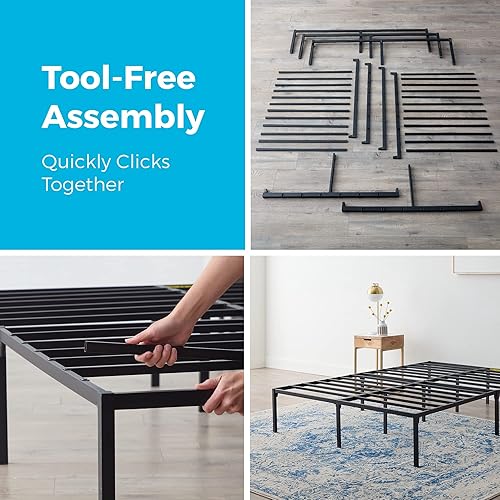 Miniatura 5 de Linenspa Marco de cama de plataforma de metal resistente, no necesita somier, almacenamiento debajo de la cama, montaje simple sin herramientas, 14