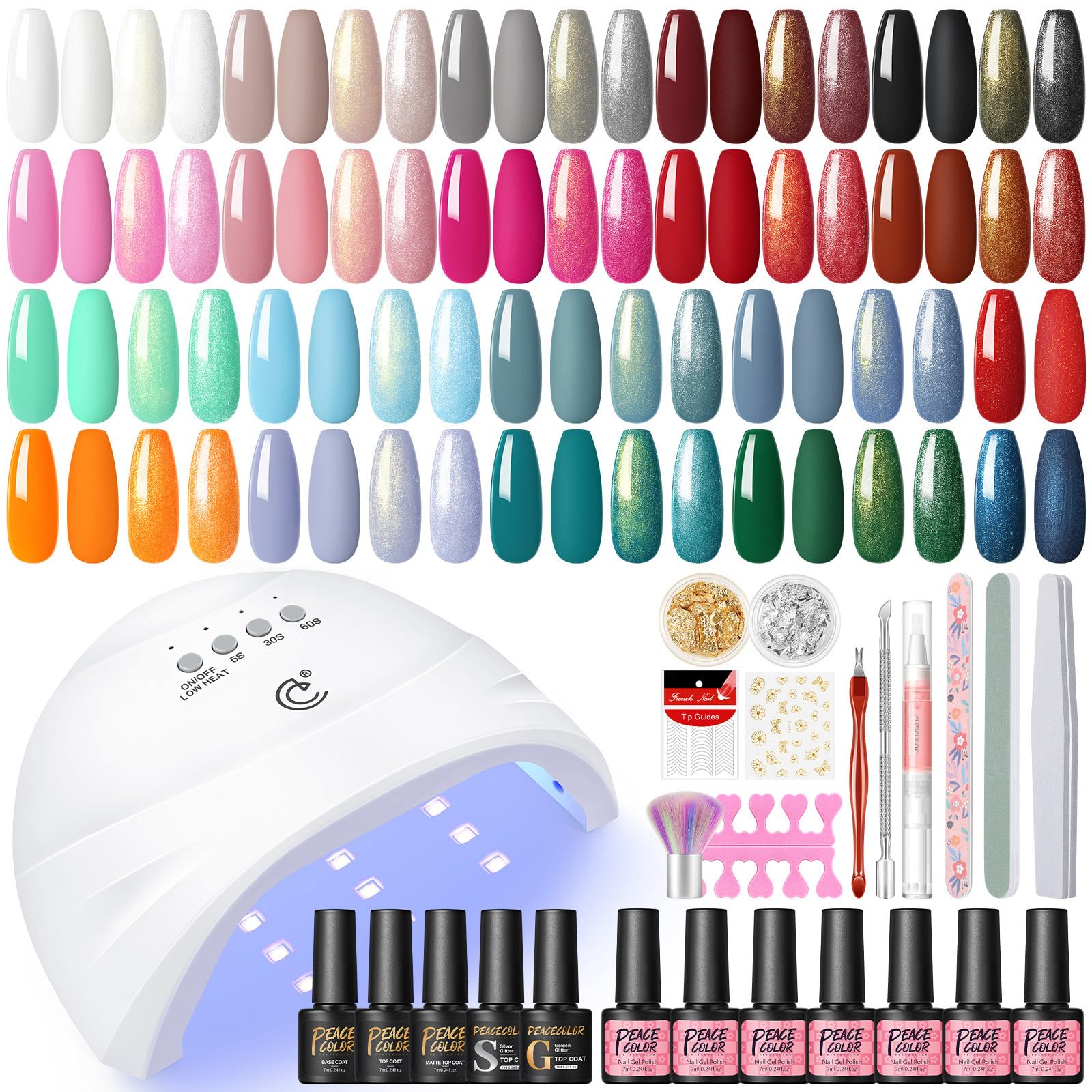 Peacecolor Kit Uñas Semipermanentes, 20 Colores Esmaltes Semipermanentes para Uñas con Lampara UV y Base, Top Coat Glitter y Mate, Uñas Semipermanentes Kit Completo para Principiante y Profesional