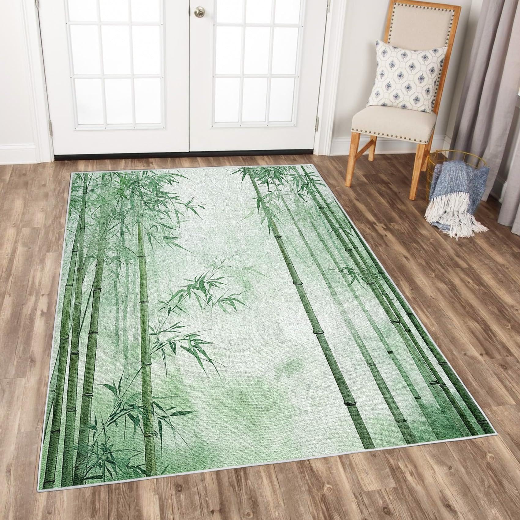 Tapis de salon en bambou vert 120x160cm doux pour éliminer la fraîcheur des sols de bureau