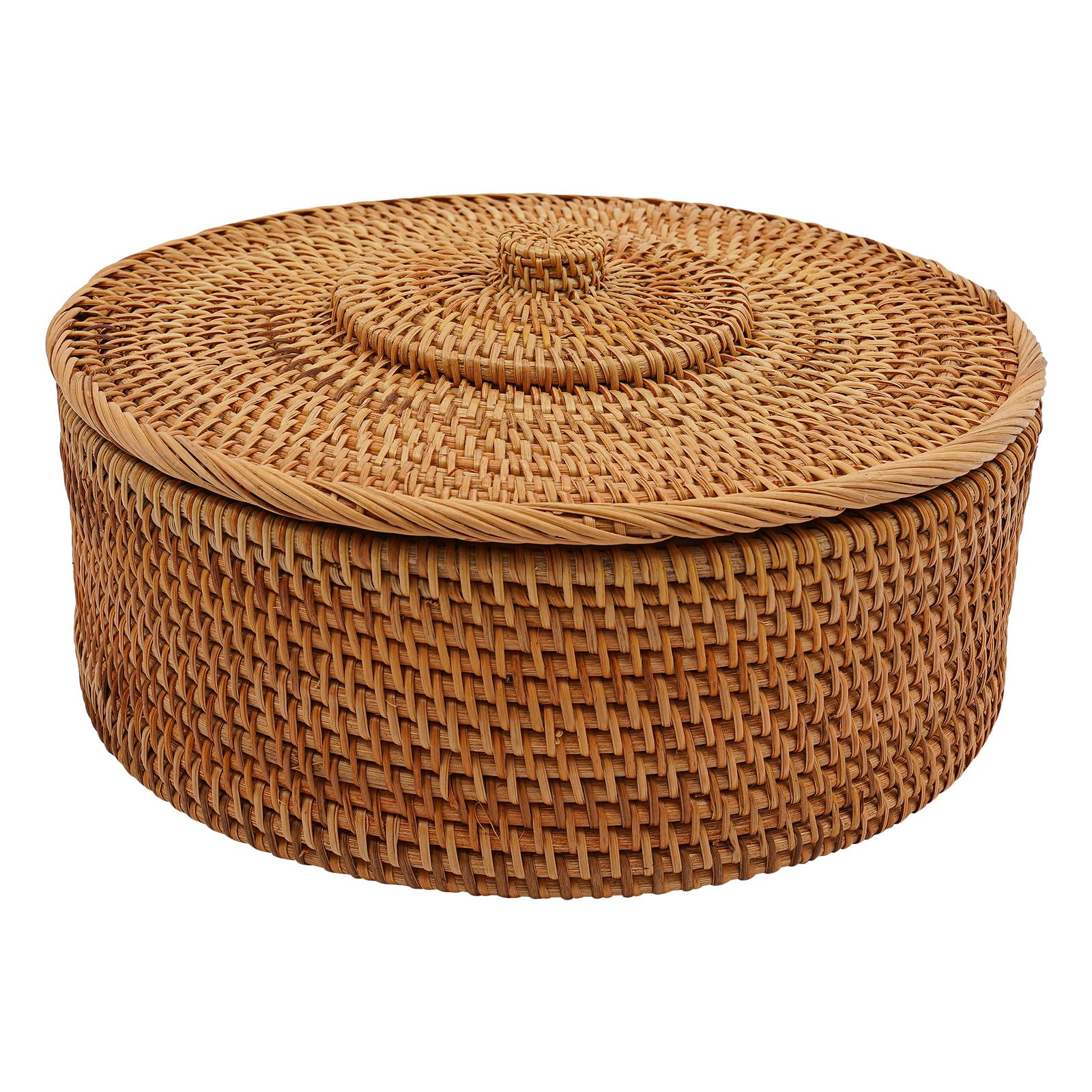 Cesta de almacenamiento de ratán trenzado, cesta con tapa, cesta de mimbre natural, cesta de armario, organizador de estantes de mesa, cesta trenzada hecha a mano (A)