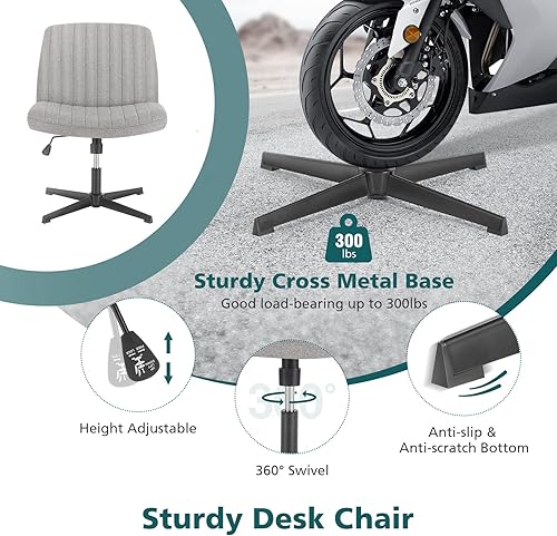 Miniatura 6 de OLIXIS Sillas de patas cruzadas, sin brazos, sin ruedas, asiento ancho, altura ajustable, giratorio, acolchado, tela acolchada, asiento de