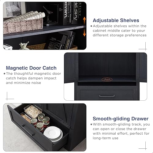 Miniatura 6 de JXQTLINGMU - Armario estilo casa de campo para despensa de cocina, muebles de madera de 72 pulgadas de alto con estantes ajustables, 2 puertas tipo