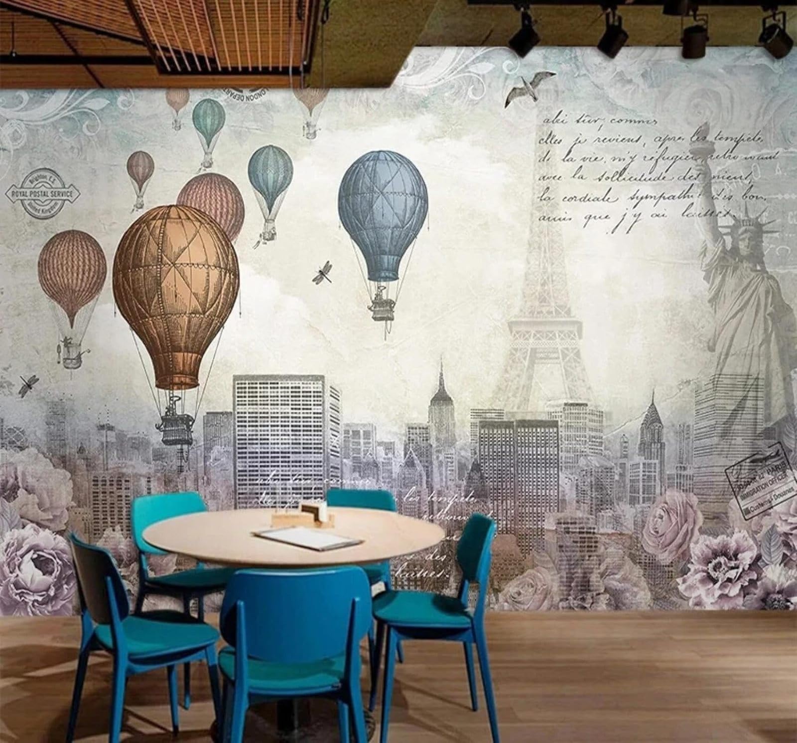 Xlming 250Cm×170Cm(B×H) Vintage Hot Air Balloon Tower Restaurant Café 3D Wallpaper Luxury Home Dining Decor Paste Sofa Living Room The Wall For Bedroom Mural-250Cm×170Cm