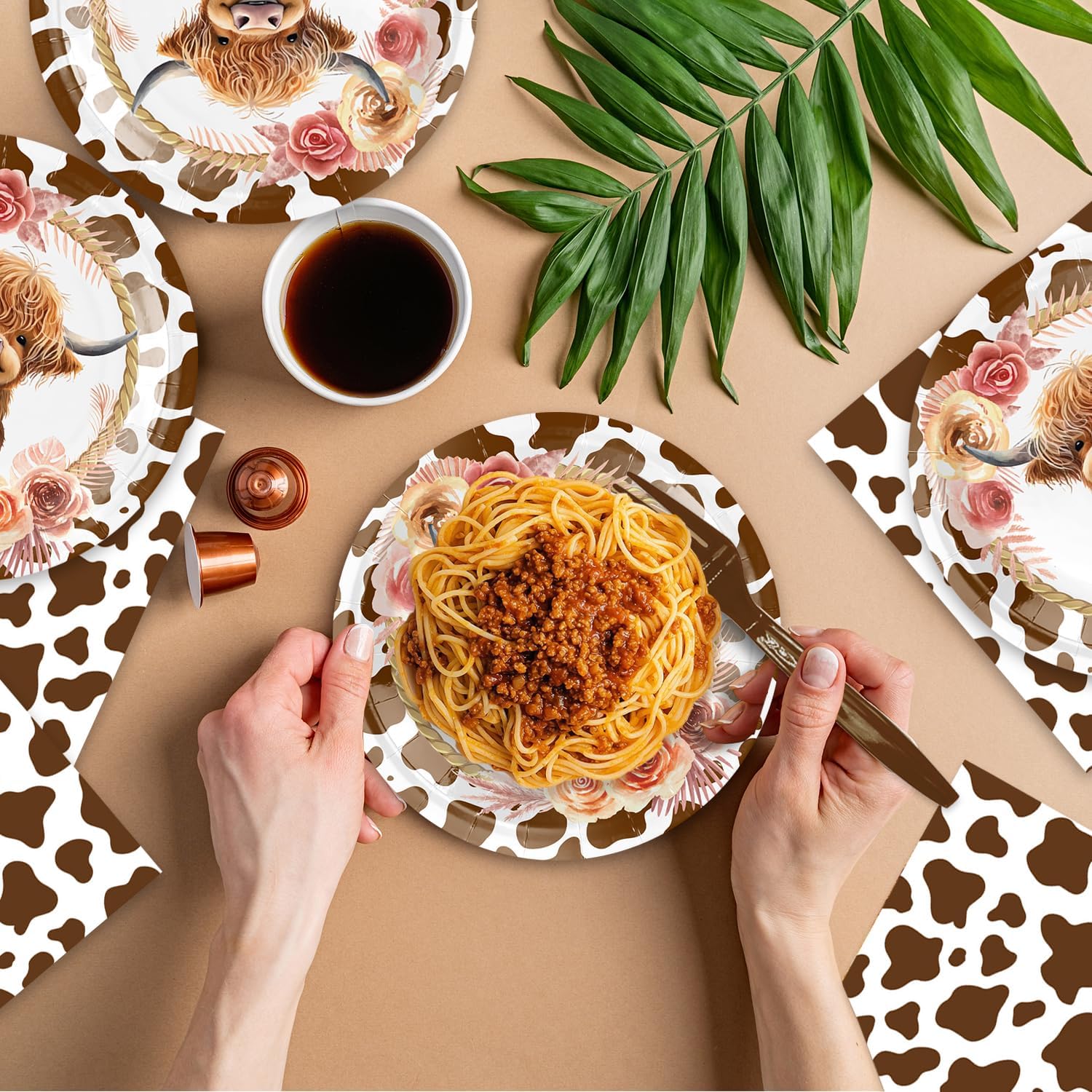48Pcs Highland Cow Birthday Party Decorations Cute Cartoon Highland Cow Theme Party Plates Napkins and Forks or Baby Shower Supplies Set for 16 Guests Brown Cow image 5 of 6 B0F37VYYFG