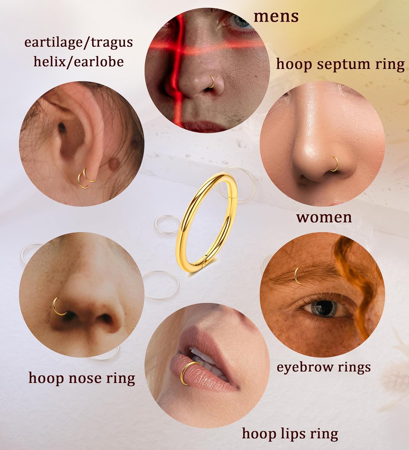 Titanium Nose Rings Hoops 16G 18G 20G Hinged Nose Piercing Hoop G23 Septum Click Nose Rings Lip Rook Lobe Tragus Helix Daith Conch Cartilage Hoop Earrings - Image 3