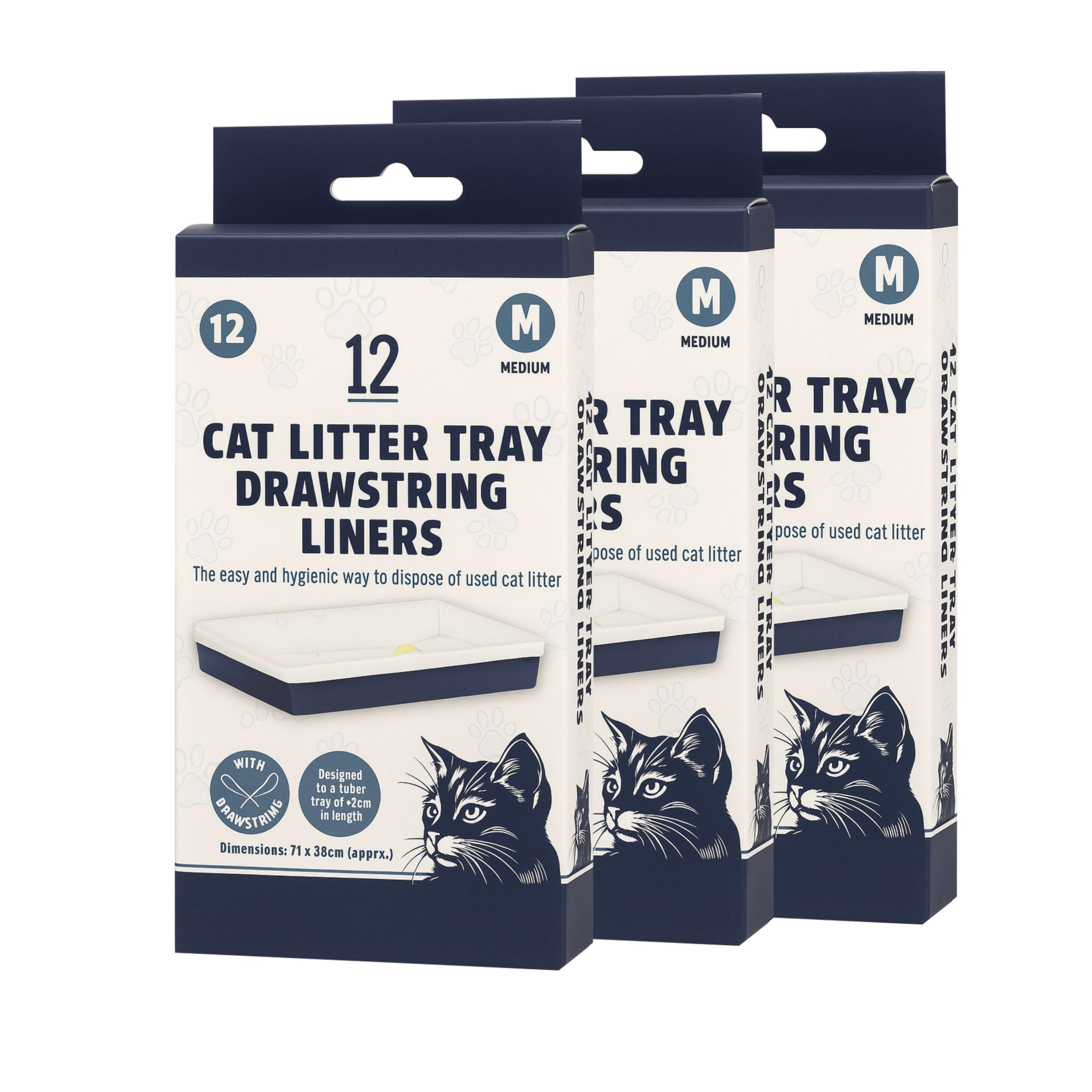Pet Guru White Cat Litter Tray Drawstring Liners, Medium Size 71X38cm, 12 Pack, Hygienic Disposal Bags With Easy-Pull Closure (36)
