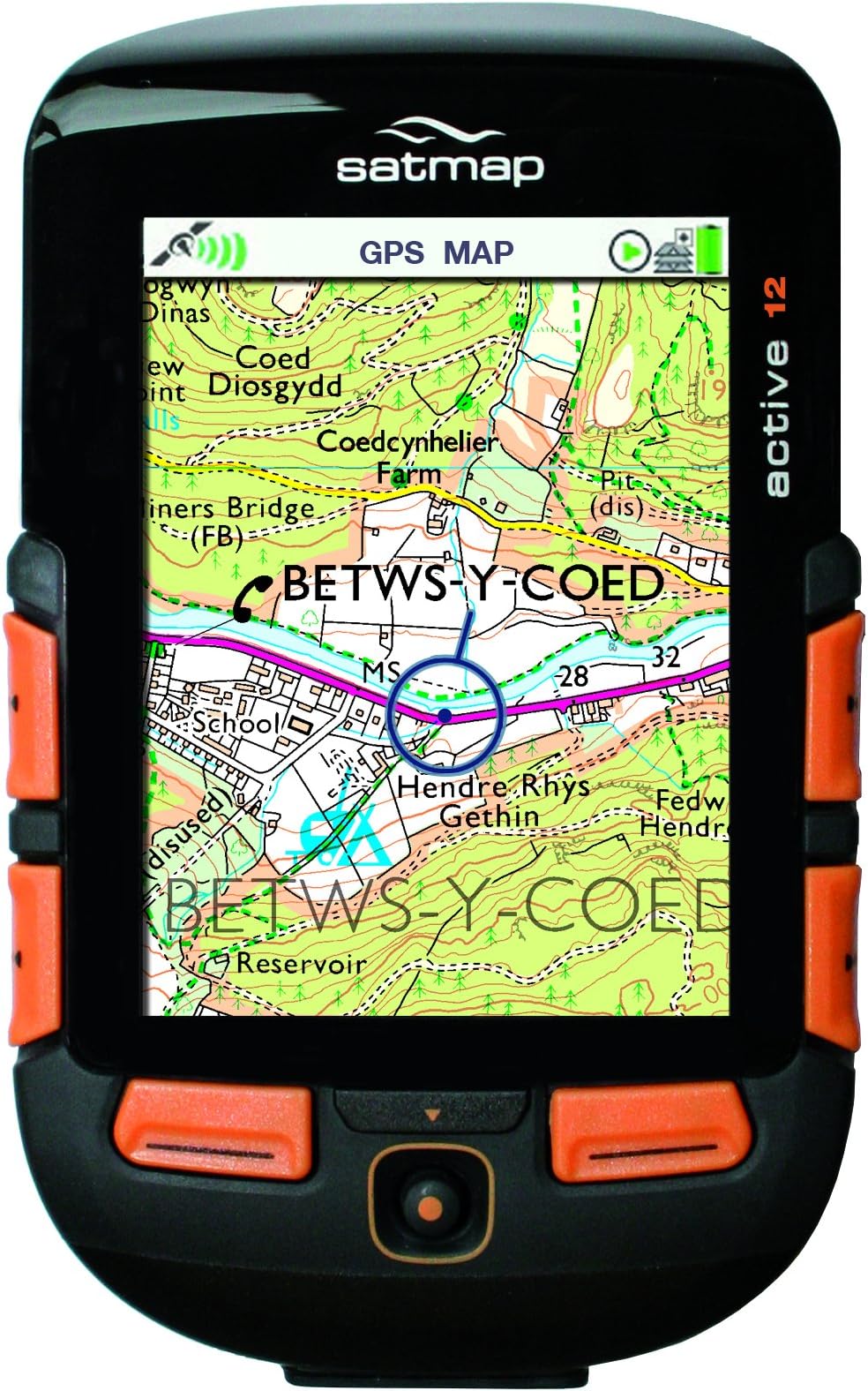 Satmap Active 12 Plus and Full GB Map Bundle Ultimate Sports GPS - Black/Orange