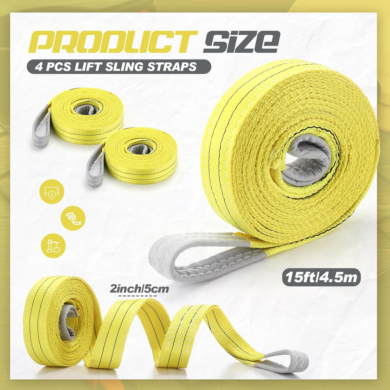 4 Pcs Lift Sling Straps Heavy Duty Web Slings Straps Polyester Nylon for Hoist Car Outdoor Using - Image 2