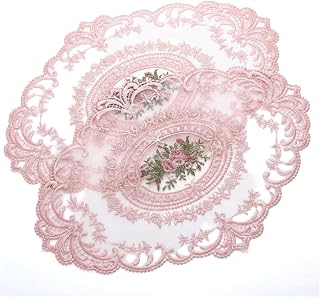 2Pcs Lace Placemats French Style Retro Placemats Pink Doilies Table Runner Lace Dresser Scarves Cup Mat Table Runner with Pink Flowers Doilies