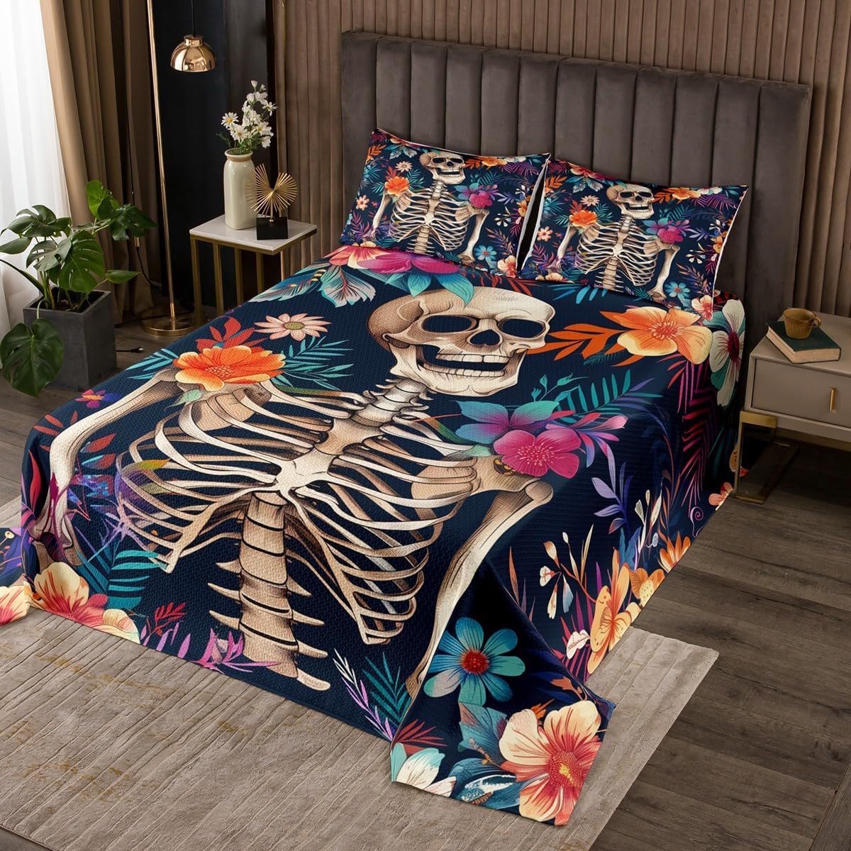 Halloween Pumpkin Lantern Bedspread Twin Size,Bat Jungle Glitter Bedding Set for Kids Boys Girls Room Decor,Fall Leaves Moonlight Horror Coverlet Set 2Pcs,Halloween Quilt,1 Pillowcase
