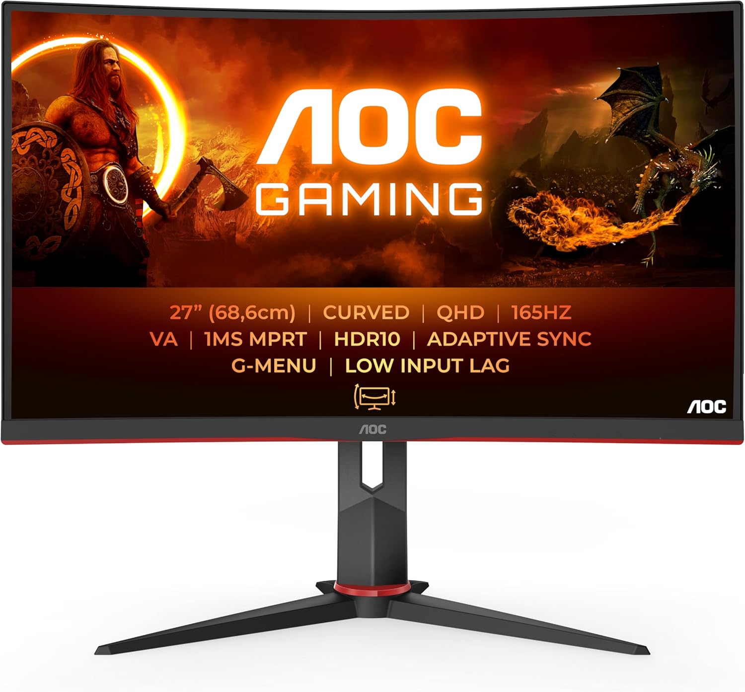 AOC Computer Monitor 68.6 Cm (27") 2560 X 1440 Pixels Quad, W128564920 ((27) 2560 X 1440 Pixels Quad Hd Black, Red)