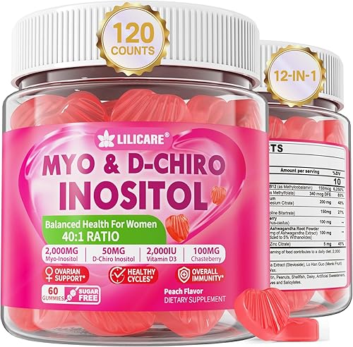 Miniatura 6 de Paquete Gomitas de suplemento masticables de jengibre y gomitas de inositol Ideal 401 Proporción Myo y D-Chiro Inositol