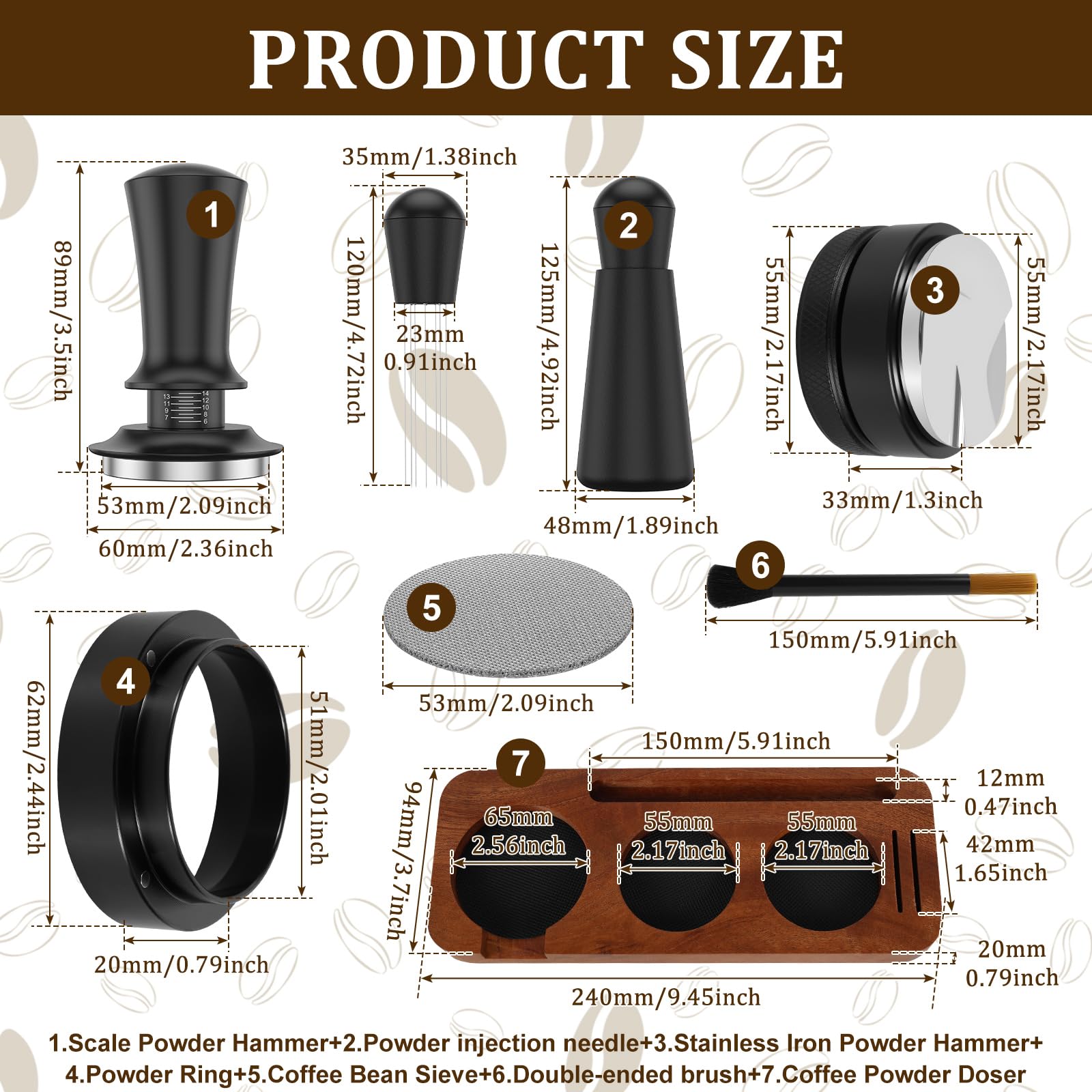Accessori per caffè espresso Tamper 53 mm Set con stazione di tamper, anello dosatore, aghi, spazzola per la pulizia, accessorio per macchina da caffè Barista