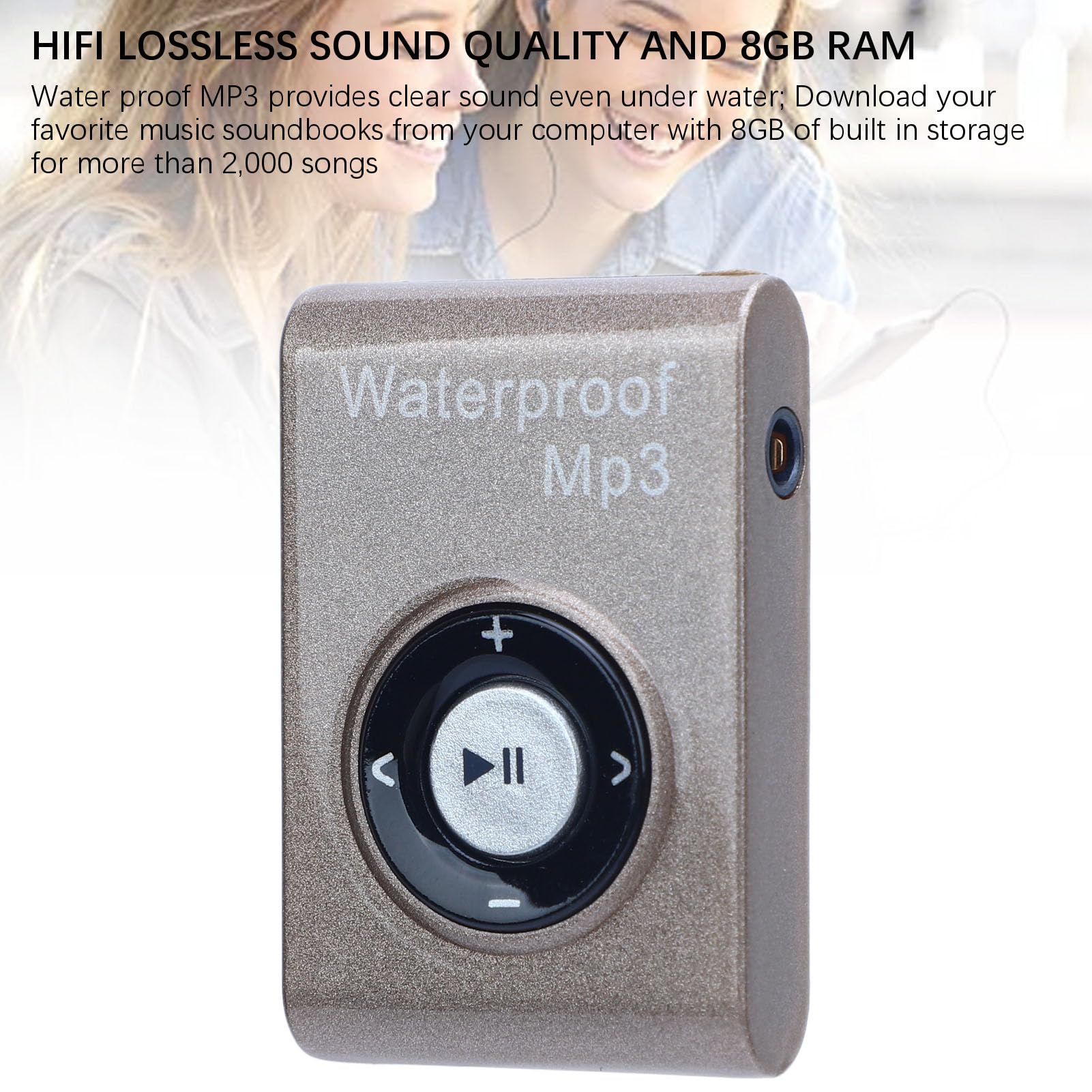 Jectse Lettore MP3 Impermeabile IPX8, Lettore Musicale Portatile da 8 GB con Clip Posteriore e Cuffie Impermeabili per Nuoto, Immersioni e Sport All'aria Aperta